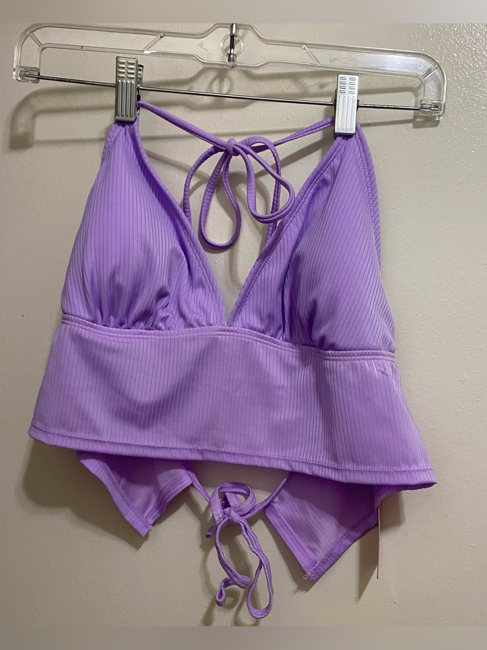 Ninety Nine Juniors XL 15 17 Halter Bikini Swim Top Lavender Purple Ribbed NWT
